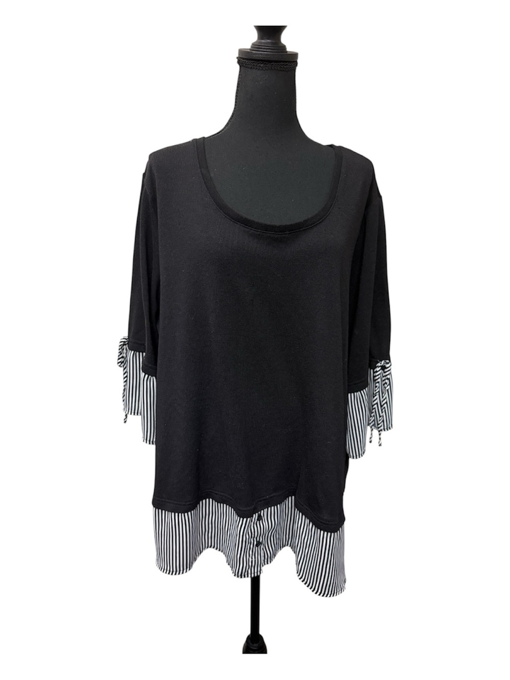 Catherines 3X Black Stripe Layered Tunic Top Plus Size Casual Chic Blouse